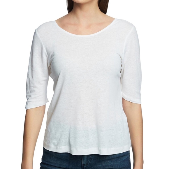 White Linen Blend Open Back Knit Top - Picture 2 of 7